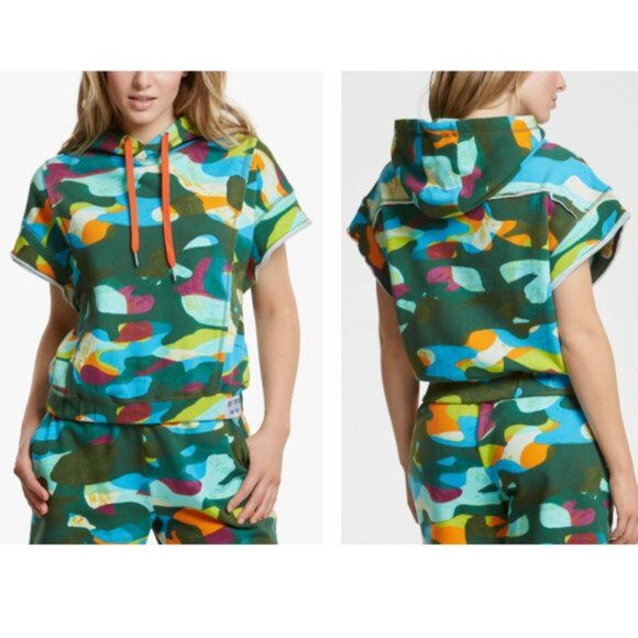 Juicy Couture Plus 1X Cropped Hoodie Abstract Camo Print | Like New - Picture 1 of 12